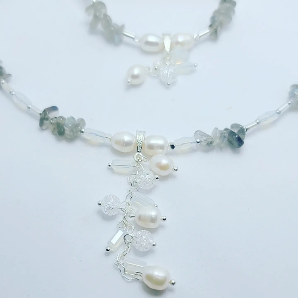 Moonstone, Freshwater Pearl charm necklace and bracelet set - Picture 5 of 5